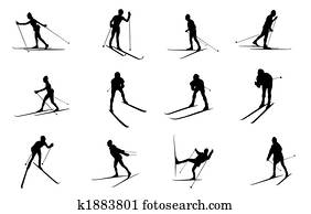 isolated cross country skiing silhouettes isolated cross country skiing silhouettes