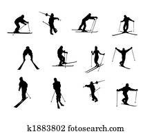 isolated skiing silhouettes isolated skiing silhouettes