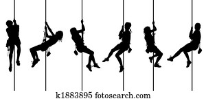 isolé, escalade, silhouettes