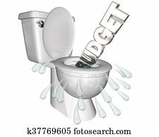 orçamento, overspending, desperdício, dinheiro, nivele, banheiro, 3d, ilustração