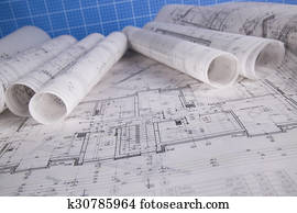 Rolls of architecture blueprints concept Rolls of architecture blueprints concept