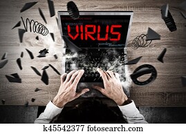 vírus, ligado, pc, durante, trabalho