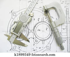 engenharia, ferramentas, ligado, técnico, drawing., digital, calibrador, e, micrômetro