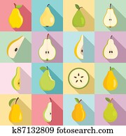 Pear icons set, flat style Pear icons set, flat style