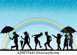 barn, silhouettes, nyt, det, regn