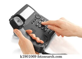 büro- telefon, mit, hände