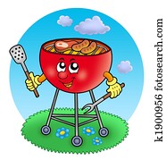 Cartoon barbeque in garden Cartoon barbeque in garden