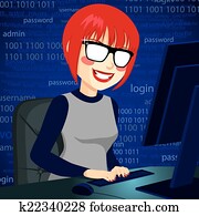 Hacker Woman With Computer Hacker Woman With Computer