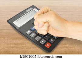 hand, mit, büro, taschenrechner