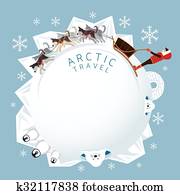 leute, mit, arktisch, hunde, schlitteln, runder, rahmen leute, mit, arktisch, hunde, schlitteln, runder, rahmen