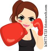 mulher, luvas boxing