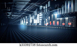 Office interior with graphs and diagrams