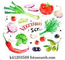 Watercolor colorful set of vegetables Watercolor colorful set of vegetables