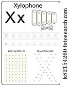 מכתב, x., אלפבית, letter., worksheet., משימה, ל, kids., ללמוד, מכתבים