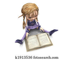Cute cartoon girl reading book. Cute cartoon girl reading book.