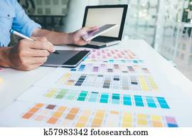 Graphic designer working. Graphic designer working.