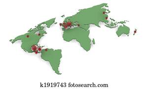 map depicting locations of H1N1 swine flu outbreak