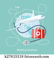 medizinische, tourism., symbol, von, reisen, und, behandlung