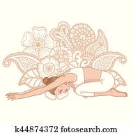 mulheres, silhouette., criança, s, ioga, pose., balasana