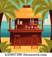 summer, bar, strandcafe, mit, palmen summer, bar, strandcafe, mit, palmen
