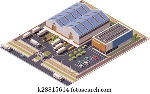 vetorial, isometric, fábrica, edifícios, ícone