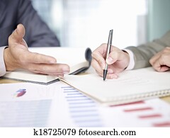 empresarios, repasar, ventas, rendimiento