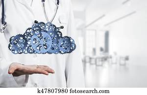 medicina, trabalhador, apresentando, em, dela, palmas, nuvem, computando, conceito