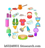 menage, ícones, jogo, caricatura, estilo