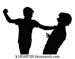 meninos adolescentes, em, luta punho, silueta