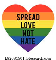 Spread love, not hate, rainbow heart, LGBT, gender equality, vector