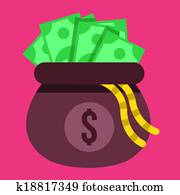 Vector Opened Money Bag Full of Mon Vector Opened Money Bag Full of Mon