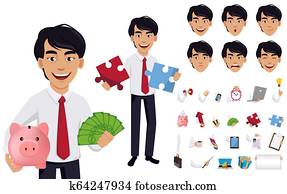 Asian business man, concept of cartoon character Asian business man, concept of cartoon character