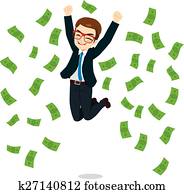 Businessman Happy Jumping Money