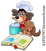 Cartoon dog chef with recipe book Cartoon dog chef with recipe book