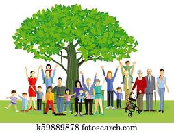 Family with children, parents and grandparents Family with children, parents and grandparents