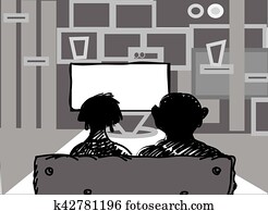 gezin, het schouwen tv