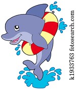 golfinho, com, anel inflável