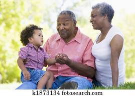 grandparents, med, barnebarn, i park