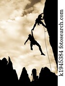 equipe, de, escaladores, em, danger.