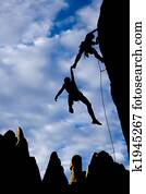 equipe, de, escaladores, em, danger.