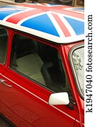 Red car with english flag Red car with english flag