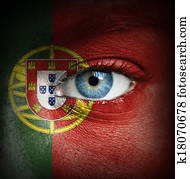 rosto humano, pintado, com, bandeira, de, portugal rosto humano, pintado, com, bandeira, de, portugal