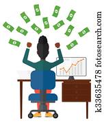 succesvolle, zakenmens, met, geld.