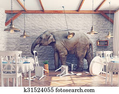a, elefante, em, um, restaurante