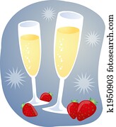 Champagne and strawberries illustration Champagne and strawberries illustration