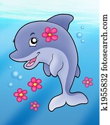 Cute dolphin girl in sea Cute dolphin girl in sea