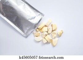 durian zibethinus king of fruit freeze dry on white background