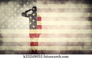 exposição dobro, de, saudando, soldado, ligado, eua, grunge, flag., patriótico, desenho