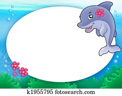 Round frame with dolphin girl Round frame with dolphin girl