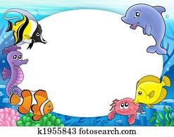 Round frame with tropical fishes Round frame with tropical fishes